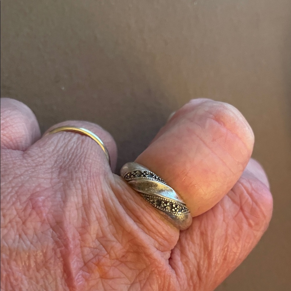 Silver and Black Textured Ring